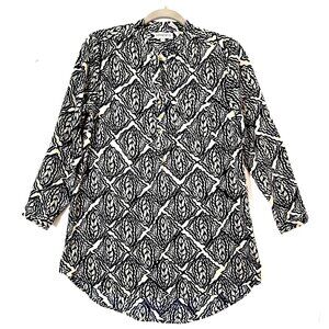 Buckhead Betties Womens Tunic Top Sz M 3/4 Roll Tab Sleeves 3 Button Closure